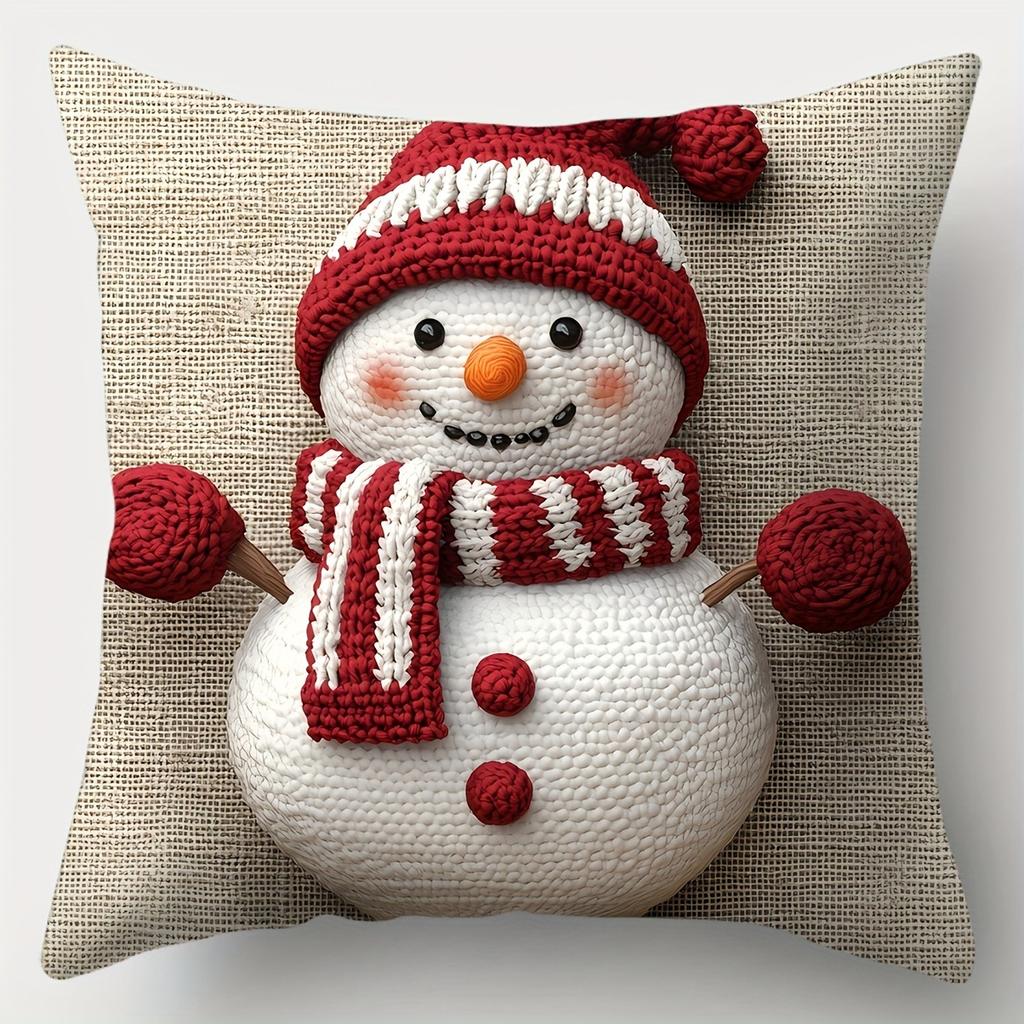 Рождественская наволочка, Милая мультяшная имитация вышивки, Льняная наволочка с принтом для диванной подушки, Праздничное украшение, Праздничный подарок (Вставка для подушки не входит в комплект)