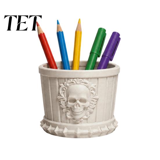 Gothic Style Home Decor Skull Pen Holder, 3D Printed PLA Stationery Organizer, Multi Purpose Storage Barrel Halloween Theme Container for Makeup