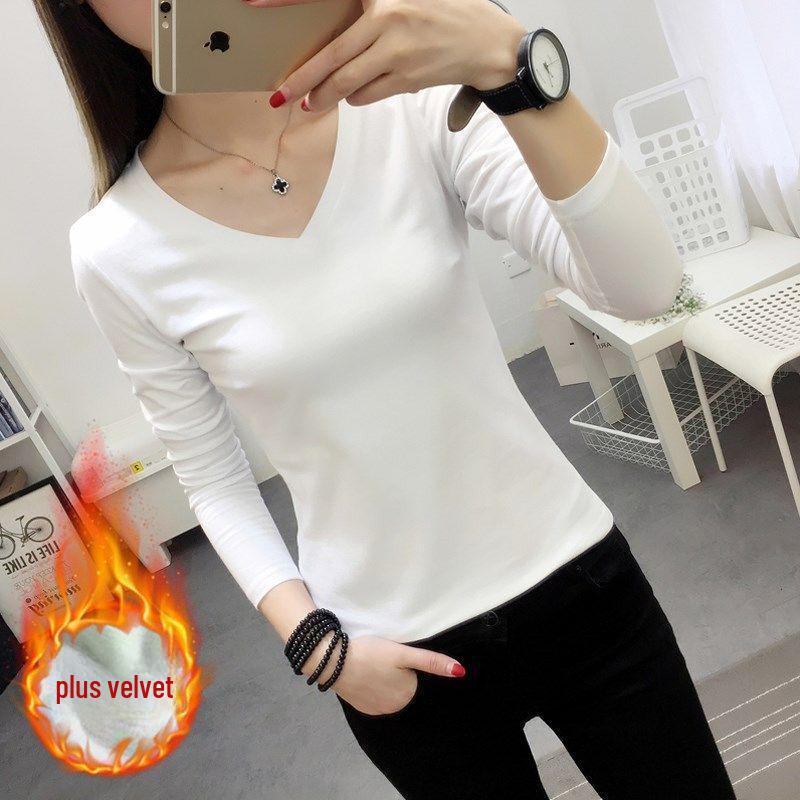 Женская термофутболка Plus Velvet с длинными рукавами - новая футболка с круглым вырезом для осени и зимы