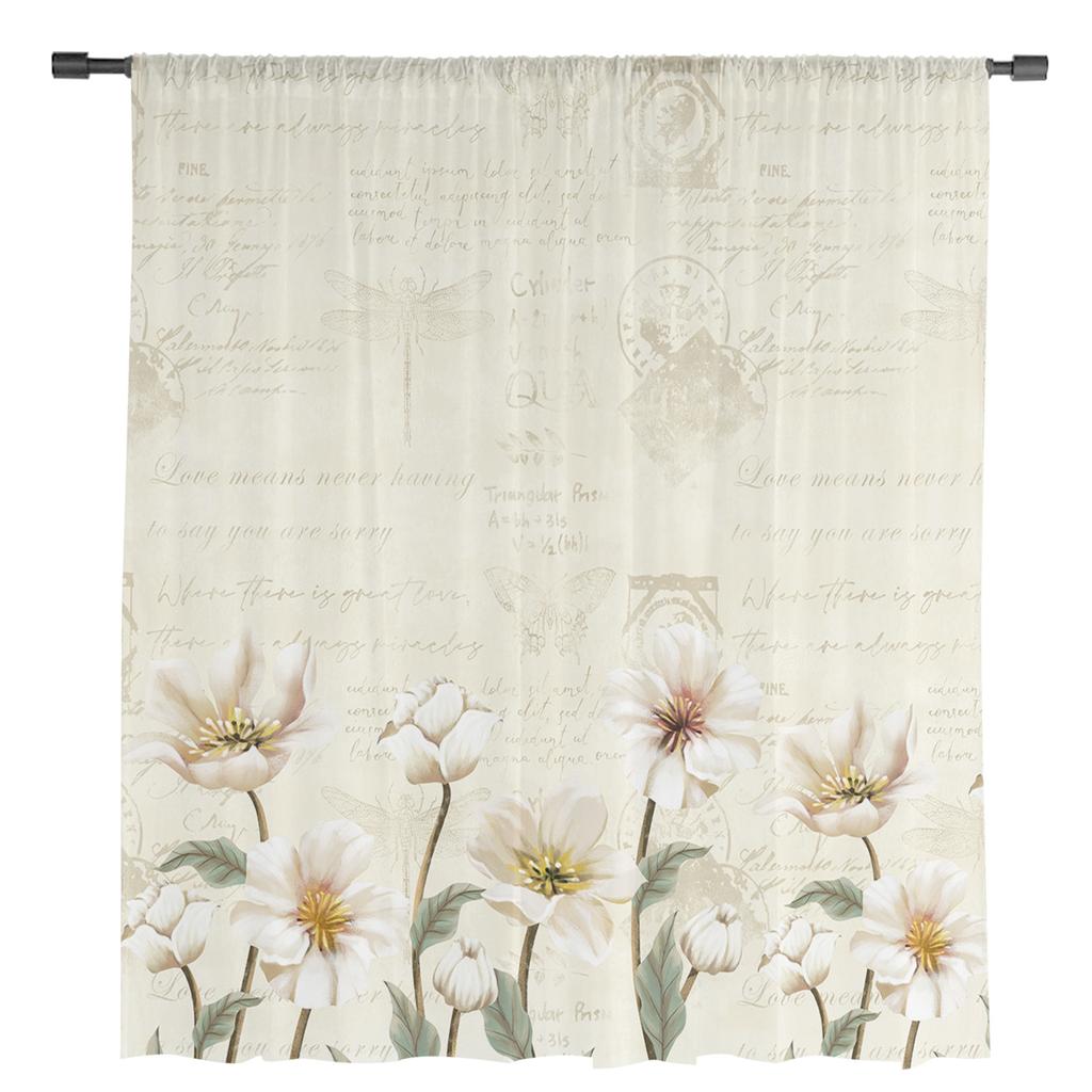 Rustic Vintage Tulips Flowers Sheer Voile Window Curtains Tulle Curtains Living Room Balcony Decoration Drapes