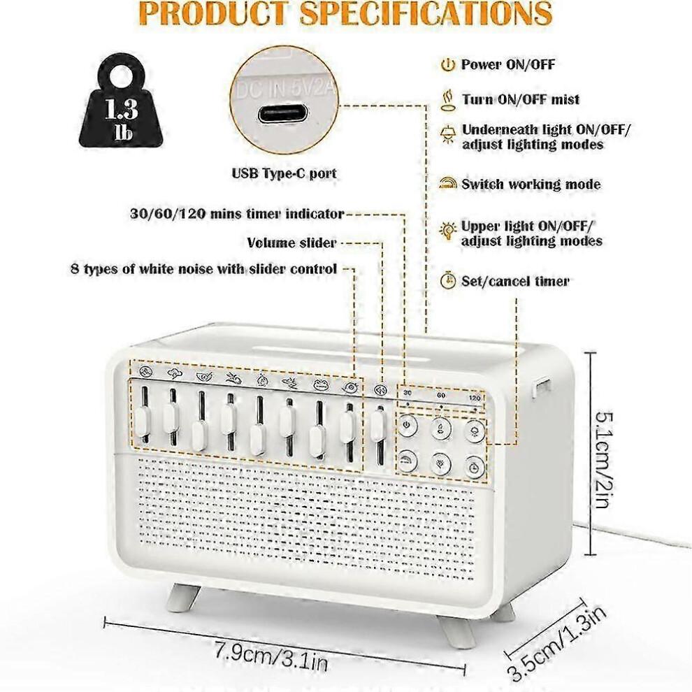 PARKgeeignet für Smart White Noise Machine mit Bluetooth und Nachtlicht, Echo Flame Aroma Diffuser Sleep