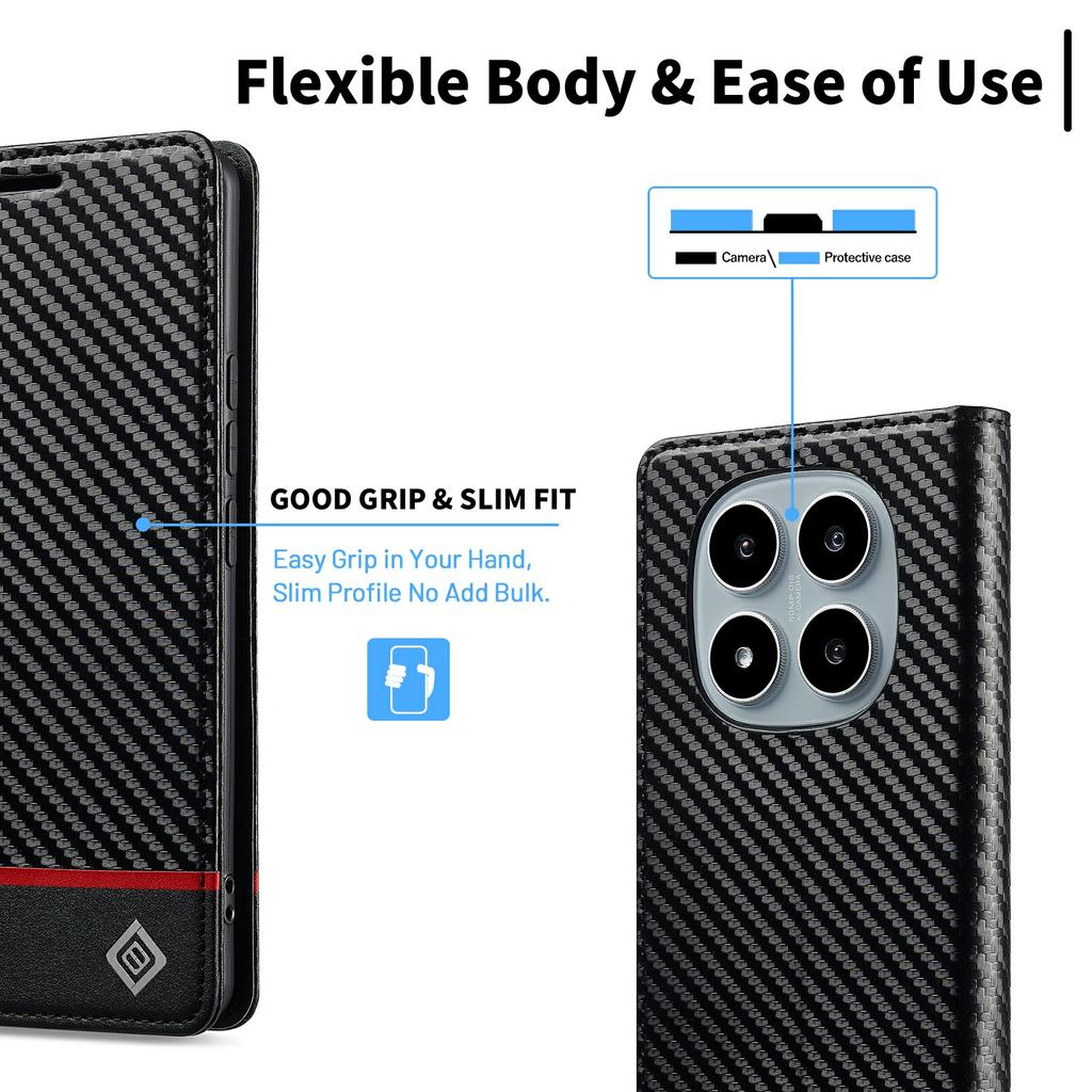 LC.IMEEKE Для Xiaomi Redmi Note 14 Pro 4G Чехол Текстура углеродного волокна Чехол для телефона Подставка Держатель для карт