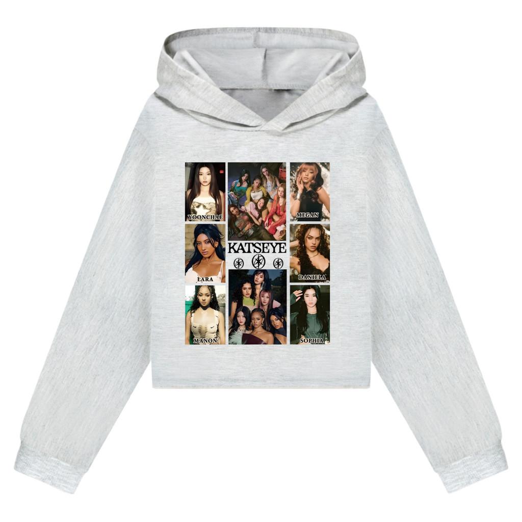 5352 Детские толстовки с капюшоном из хлопка с принтом KATSEYE для девочек