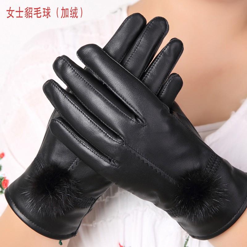Leather Gloves Men Women Winter Warm Sheepskin Driving Cycling