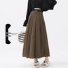 Women's High-Waist Gray Wool A-Line Skirt - Autumn/Winter Pleated, Elegant Slim-Fit.