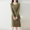 Women Sweater Dress 100% Wool O-neck Knit Long Pullover Winter Jumpers Wool Long Dress Female