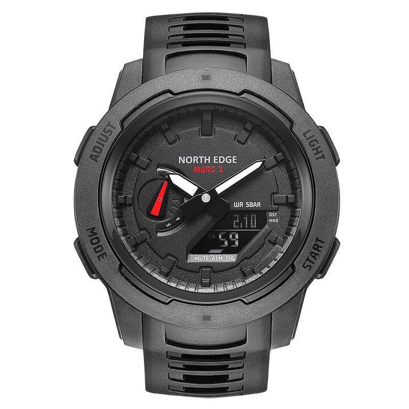 NORTH EDGE Mars 3 Men's Watch Digital Carbon Fiber Case for Man Waterproof 50M Outdoor Sports Watches World Time LED Wristwatch