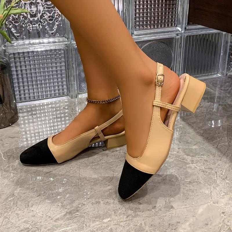 Женские туфли с пряжкой на ремешке, женские туфли на высоком каблуке, модные, подходящие по цвету, для офиса и карьеры, новые сандалии больших размеров с закрытым носком