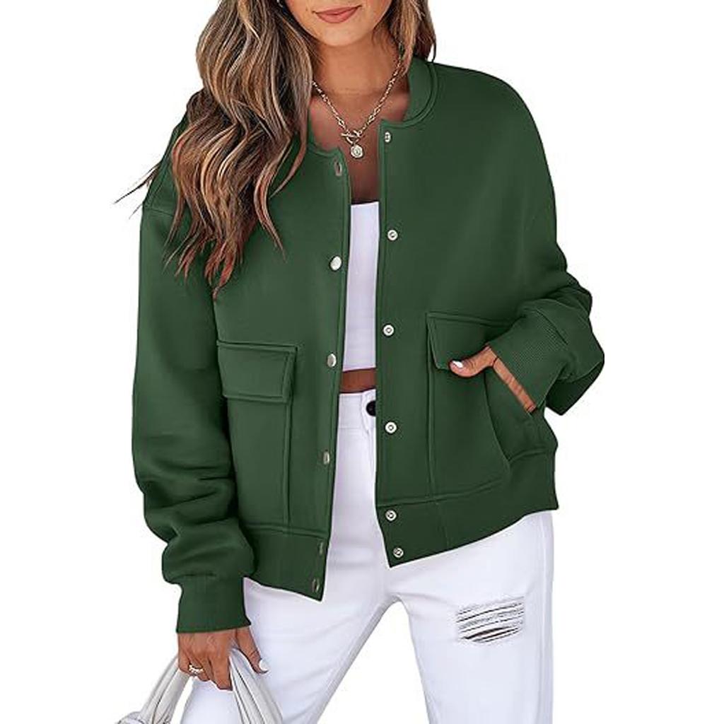 Women's Casual Neck Long Sleeve Jacket Casual Pocket Coat