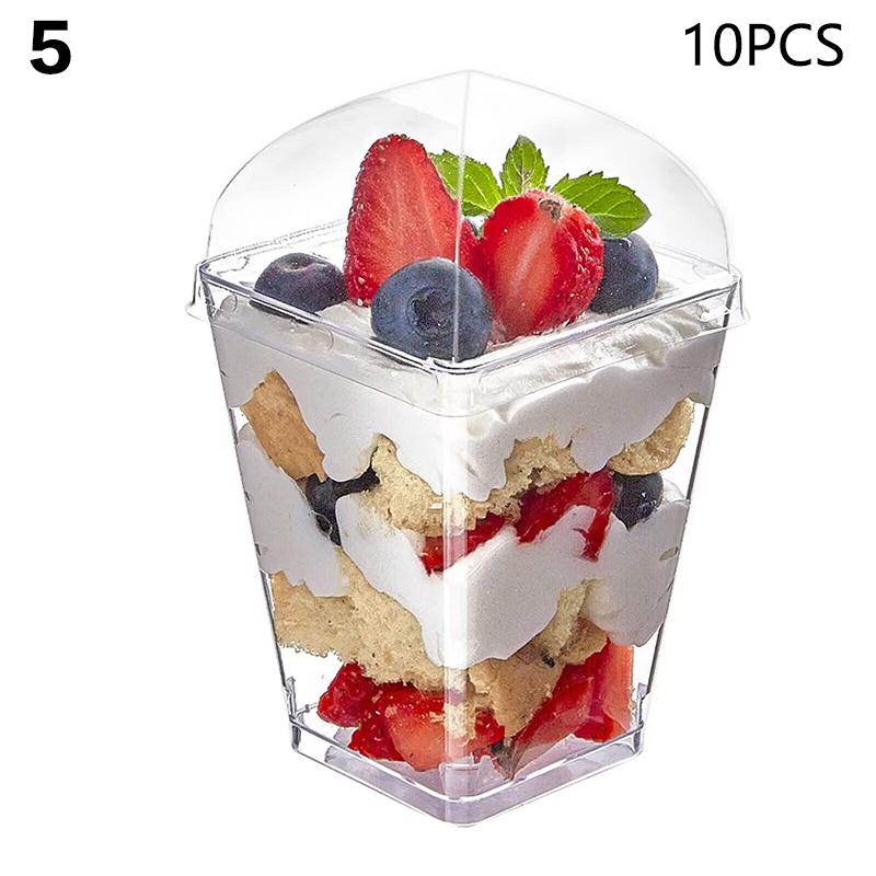 10Pcs Disposable Trapezoidal Circular Mousse Dessert Cup Yogurt Frozen Cake Appetizer Cup Mini Pudding Fruit Ice Cream Cup