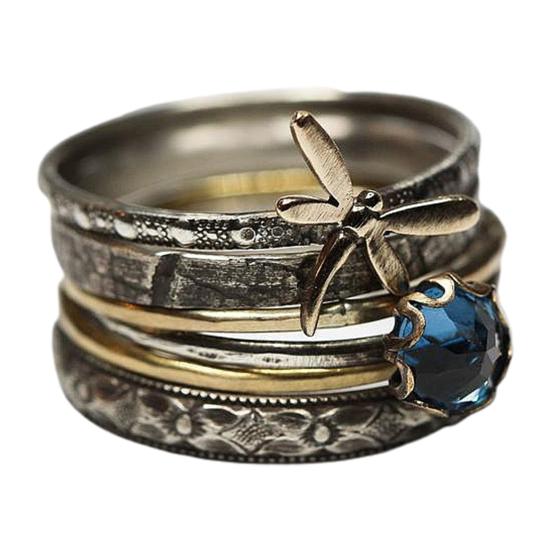 Кольцо на палец в винтажном стиле, многослойное антидеформирующееся синее обручальное кольцо со стрекозой из искусственного кристалла для свиданий