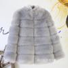 Autumn and Winter New Stand-up Collar Artificial Coat, Women's Medium and Long Casual Warm Imitation Fox Fur Coat