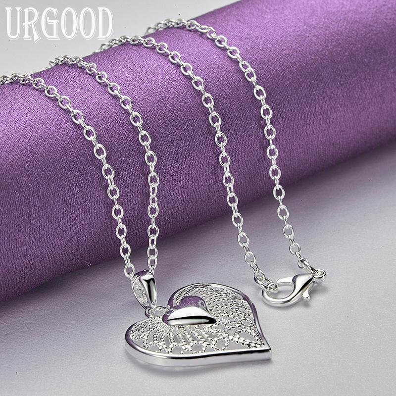 925 Sterling Silver Heart-shaped Pendant Necklace Wedding Charm Jewelry