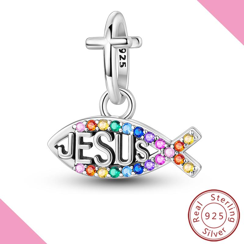Original Copper Charm Fish Jesus Colorful Zircon Pendant For Woman Bracelet Making Fashion Jewelry