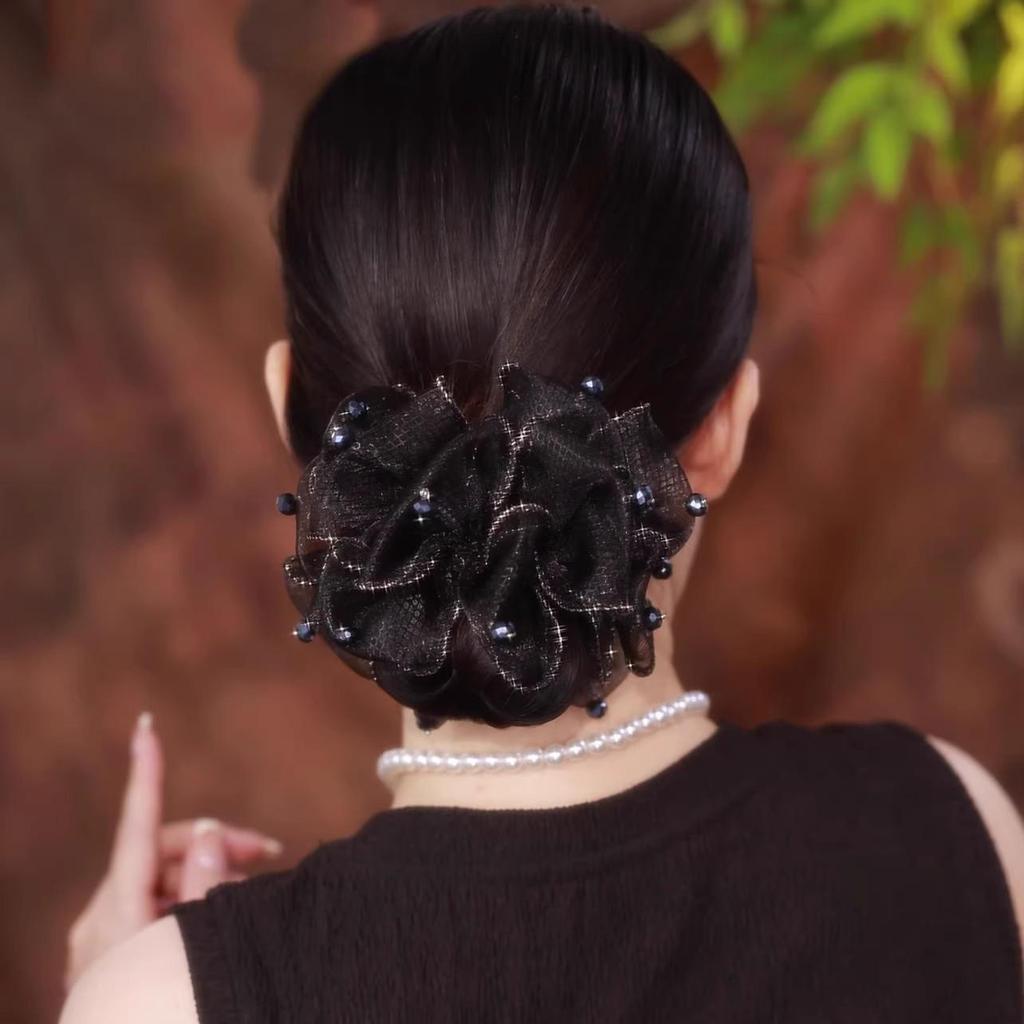 Retro Floral Large Intestine Hair Tie - Voluminous Women's Bun Accessory, Extra Large Elastic Head Flower Hair Band