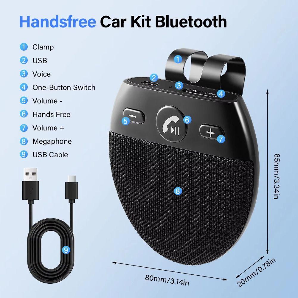 Bluetooth 5.0 Handsfree Car Kit High Definition Voice Sun Visor Music Player Music Playback