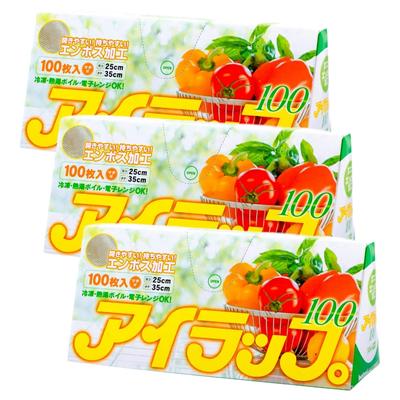 Купить набор из 100 пластиковых пакетов для кулинарии Iwatani Material Eye Wrap с тиснением и складкой 25 x 35 см 100 листов x 3 шт. Микроволновая печь и горячая вода