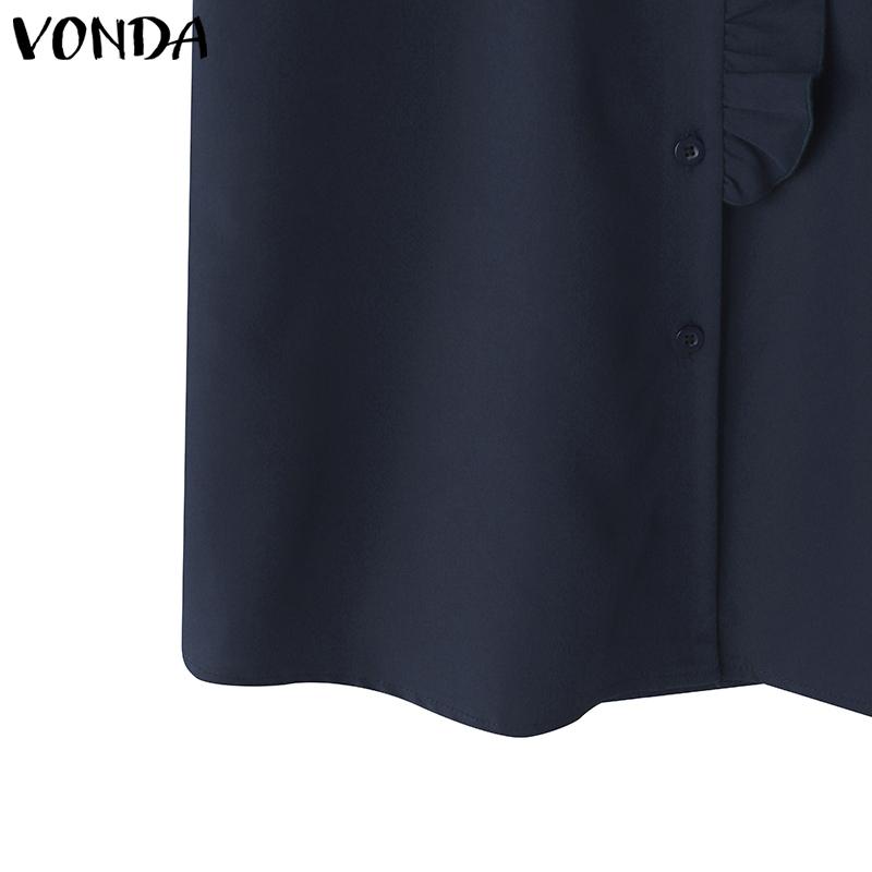 VONDA Женская повседневная блузка с оборками и воротником-стойкой, с коротким рукавом и пуговицами