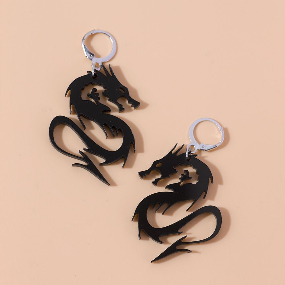 Mirror Surface Streetwear Jewelry Acrylic Totem Darts Hoop Earrings Dragon Pattern Dragon Earrings