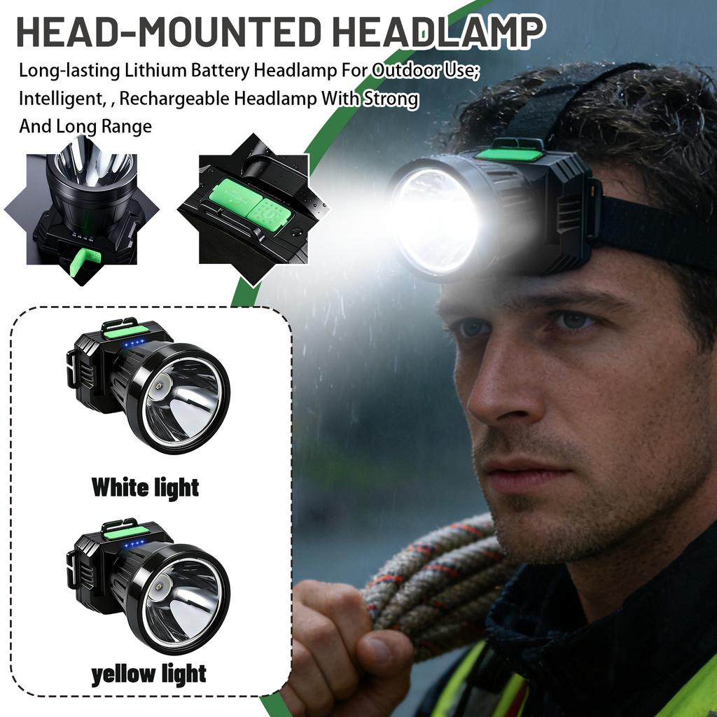 Long-lasting Lithium Battery Headlamp For Outdoor Use; Intelligent, , Rechargeable Headlamp With Strong  And Long Range