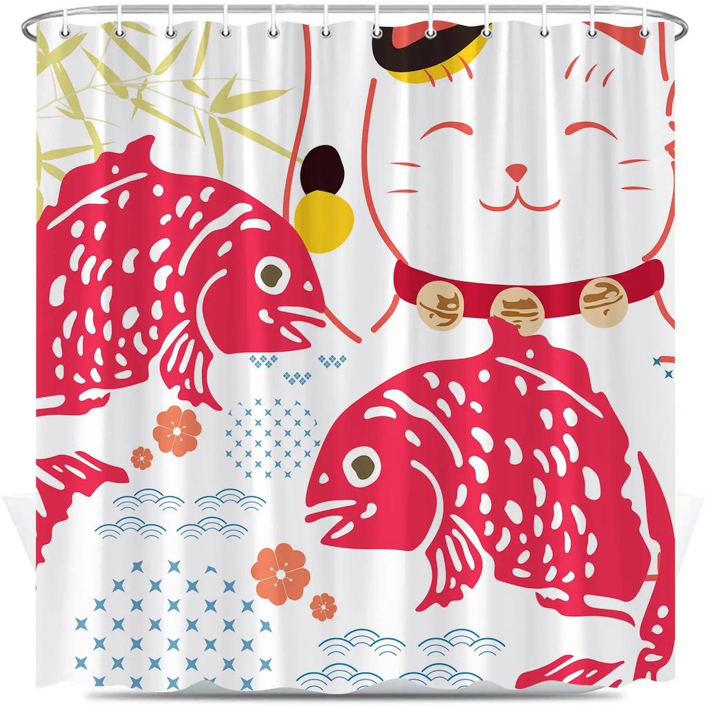 Занавеска для ванной Zen Cat and Dragonfly - Высококачественный водонепроницаемый и устойчивый к плесени декор для ванной комнаты для спокойного дома в восточном стиле