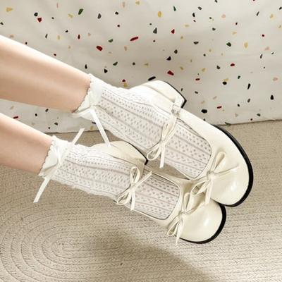 Женские туфли Мэри Джейн на высоком каблуке, летняя новинка, круглый носок, мелкий вырез, милый бантик, противоскользящая износостойкая одинарная обувь