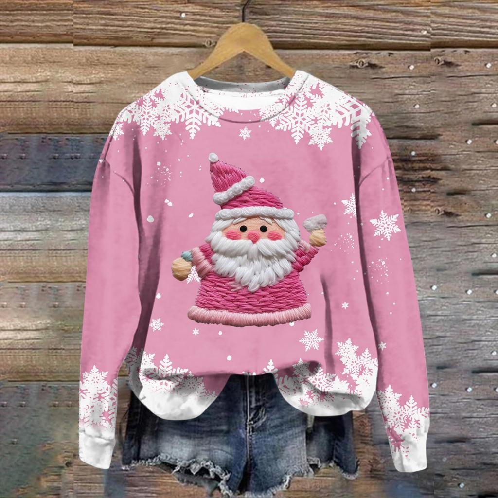 Women's Fashion Christmas Printed Long Sleeve Loose Round Neck Sweatshirt Top