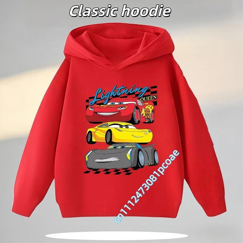 Boy's Sports Shirt Cartoon Print Boy's Fall/Winter Pullover Shirt Cars of the Universe Children's Hooded Sweatshirt Casual Shirt