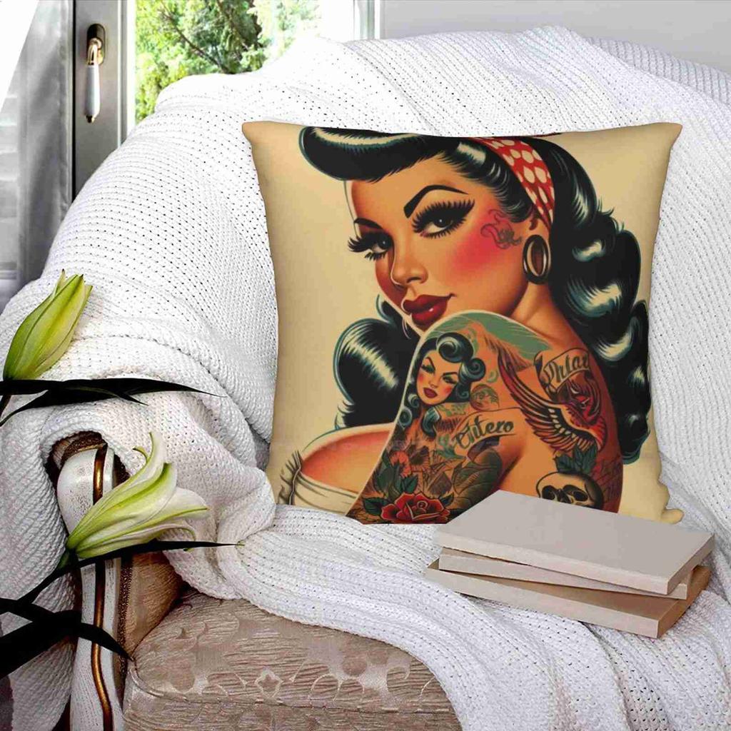 Old School Tattoo Pin - Up Home Sofa Car Cushion Cover Pillowcase Up Girl Up Woman Cute Up Beauty Up Retro Up Inked Up Tattoo Up