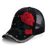 Embroidered Rose Baseball Cap with Mesh and Diamond Inlay, Summer Women's Versatile Casual Sun Protection Hat