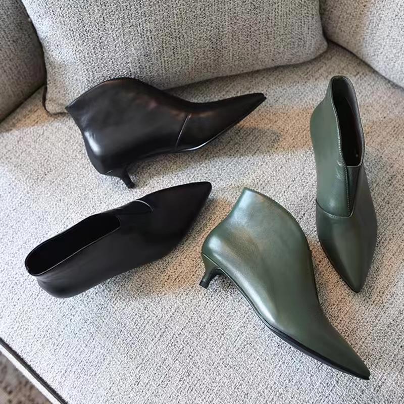 Модные женские кожаные ботильоны с острым носком, элегантные туфли на каблуках, женские ботинки челси 2024 года, дизайнерские зимние новые женские зимние ботинки