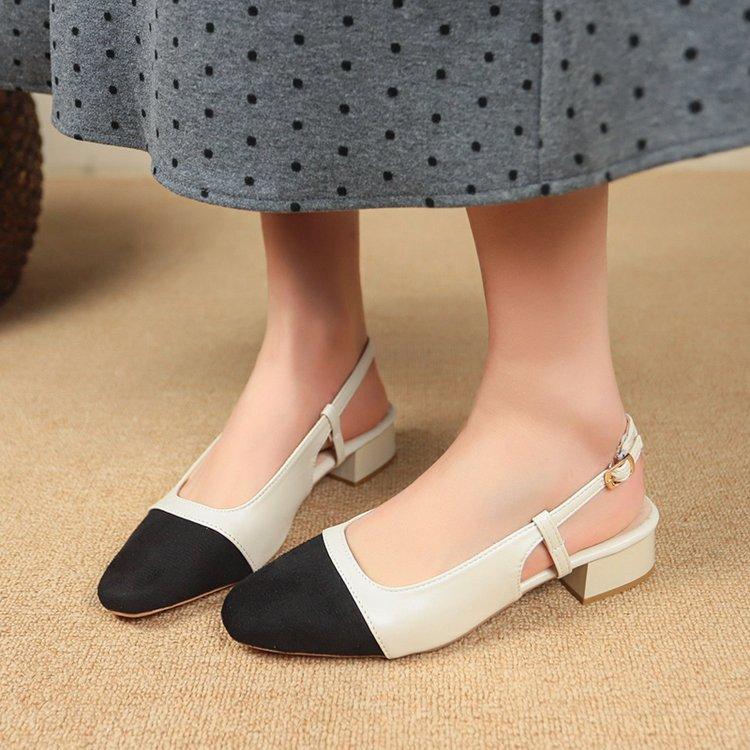 Большого размера, сочетающиеся по цвету, сандалии на низком каблуке в стиле маленького ароматного ветра, женские сандалии на толстом каблуке из наклейной кожи с открытой пяткой и плоским каблуком, ретро женская обувь lo