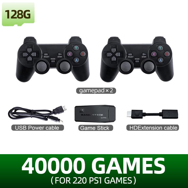 Новая игровая приставка Game Stick 4K TV Retro, встроенная 40000+ семейных игр, 15 эмуляторов для FBA GBA, беспроводной контроллер 2.4G