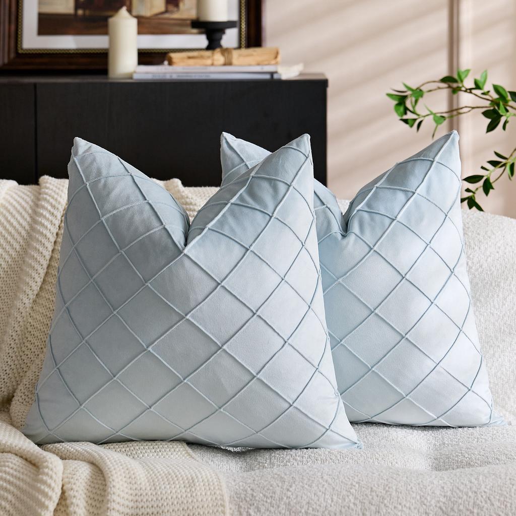 Nordic Solid Velvet Embroidered Plaid Throw Pillow Cover Luxury Showroom Velvet Sofa Cushion Case 45x45cm