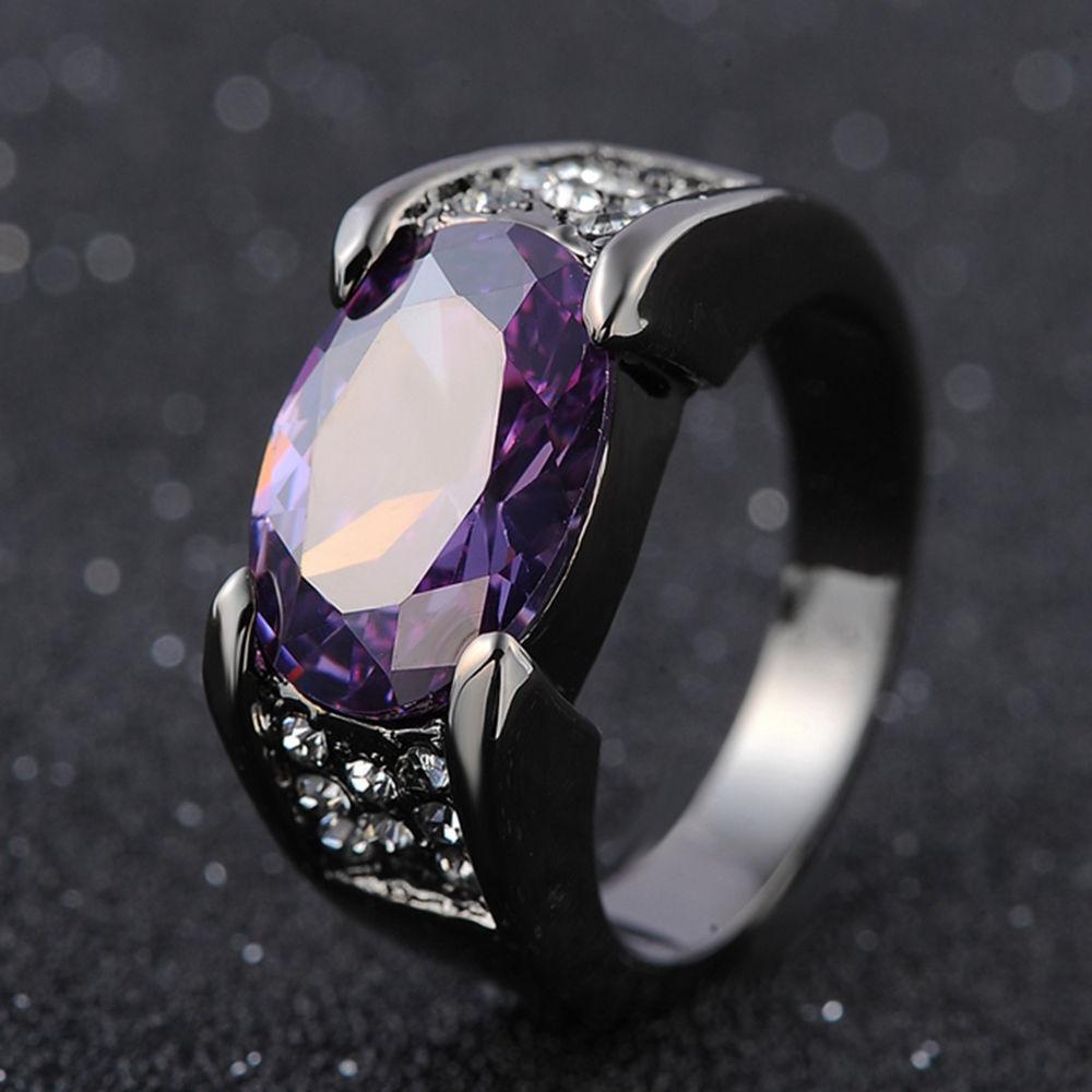 Black Gold Plated Ruby Ring for Women Elegant Party Wedding Band Stylish Jewelry Gift