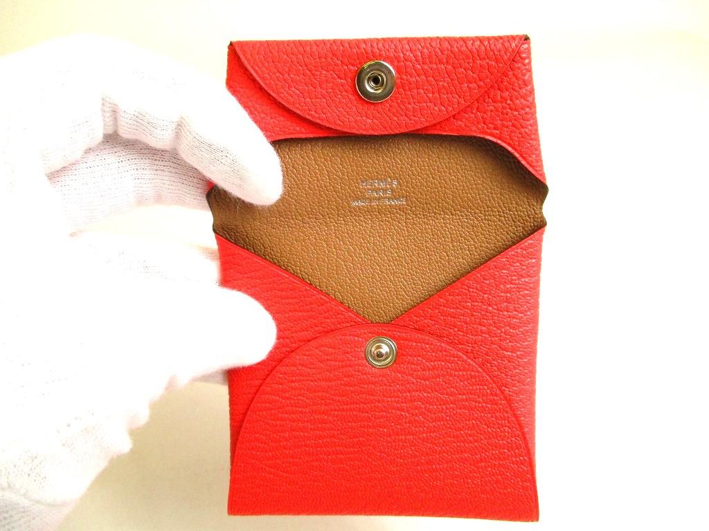 Authentic HERMES Pink and Brown Chevre Myzore Leather Coin Purse Bastia #9920 Refurbished