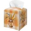 Floral Tissue Box Holder, Fall Florals Leather Tissue Box Cover Square, Autumn Facial Paper Organizer Dispenser Toilet Paper Holder for Bathroom