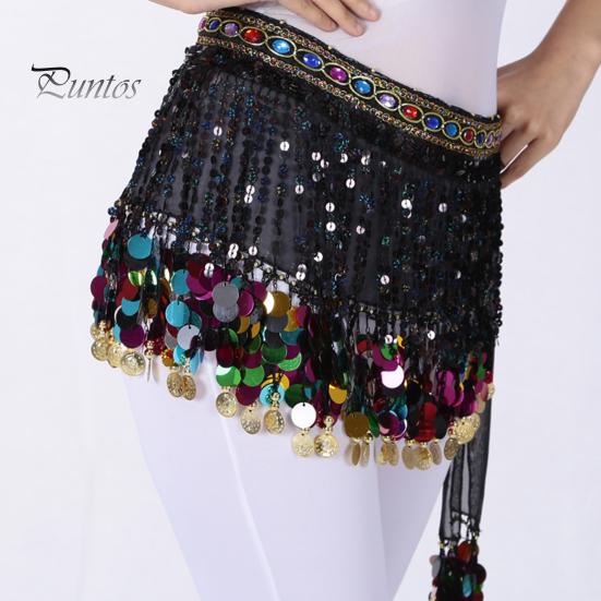 Belly Dance Skirt Sequin Tassel Waist Scarf Exotic Style Tie Up Adjustable Thin Skirt See-through Lace Stage Performance Cosplay Mini Skirt Apron Wrap