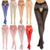 Womens Open Crotch Pantyhose See-Through Floral Lace Patchwork Stockings Leggings Valentines Day Honeymoon Gift