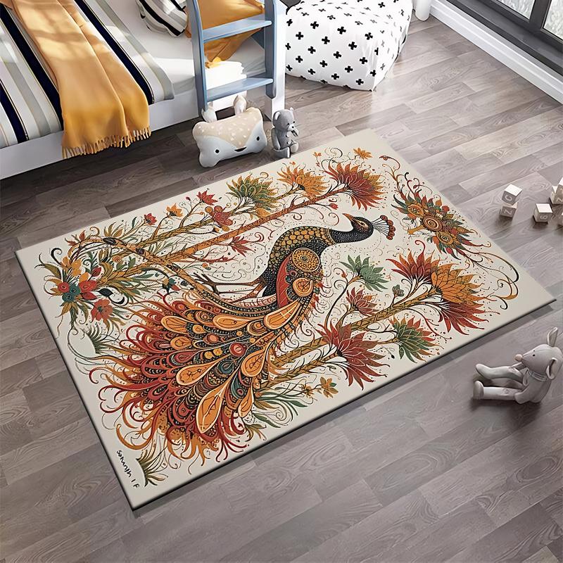 Vintage Peacock Carpet with Bohemian Floral Patterns in Warm Tones Suitable for use as an anti-slip for living room bedroom sofas