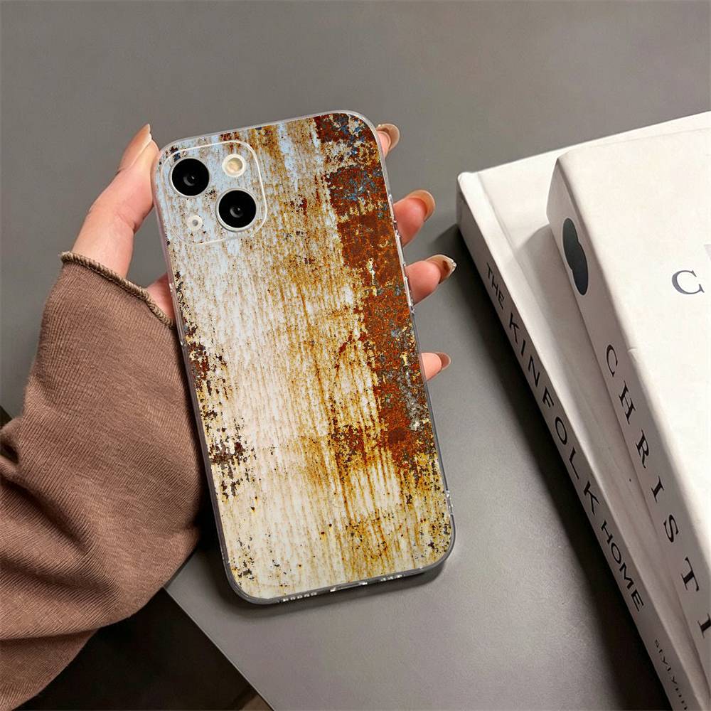 Ржавый чехол в индустриальном стиле для iPhone 17, 16, 15, 14, 13, 12, 11 Plus, Pro Max Мягкая прозрачная крышка