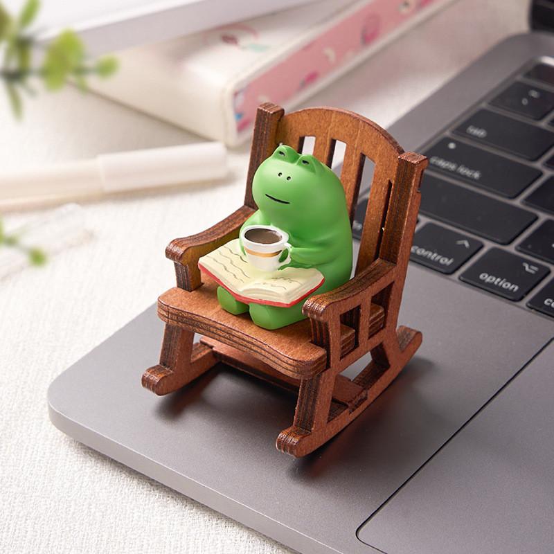 Whimsical Frog Rocking Chair Desktop Ornament Ideal For Office Decor Charming Healing Figure