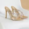 Slippers Women Cross Rhinestone Transparent PVC Sandals Mules Sexy Pointed Toe High Heel Slip On Ladies Shoes