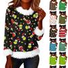Women's Fashionable Christmas Printed Round Neck Long Sleeved Casual Pullover T-shirt Top