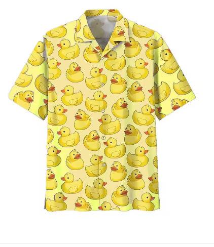Hawaiian Casual Shirt Duck Print Men's Open Button Top Cool Comfortable Short Sleeves