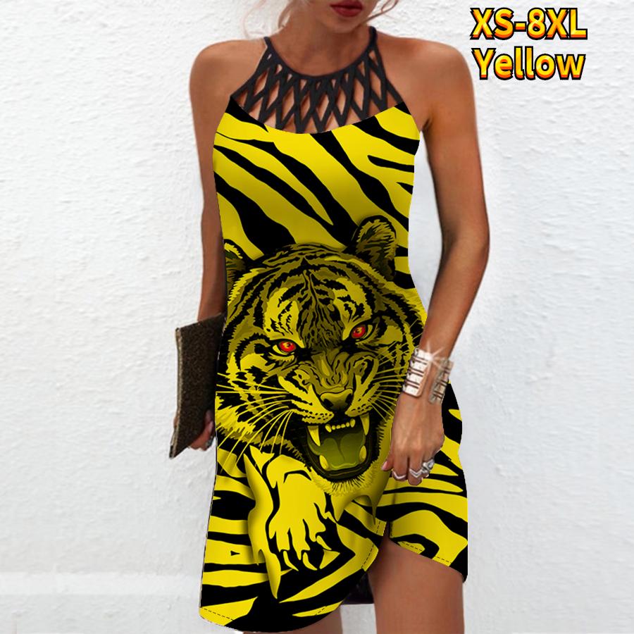 Летнее модное сексуальное платье без рукавов, мягкое повседневное платье с 3D тигровым принтом, платье на бретельках без рукавов, летнее платье на подтяжках