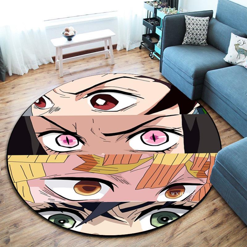 Classic Japanese-style cartoon Demon Slayer round rug, home soft decorative anti-slip yoga mat and chair mat, outdoor floor mat carpet K7