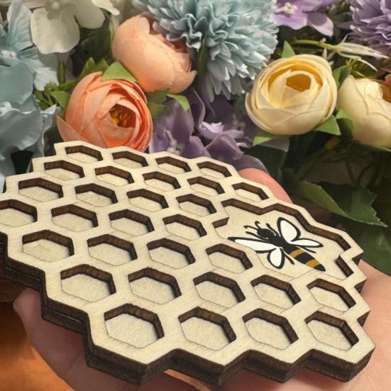 Подставки под стаканы в виде сот из шестигранной древесины с гравировкой пчелы, термостойкие, для декора стола, для бара и дома
