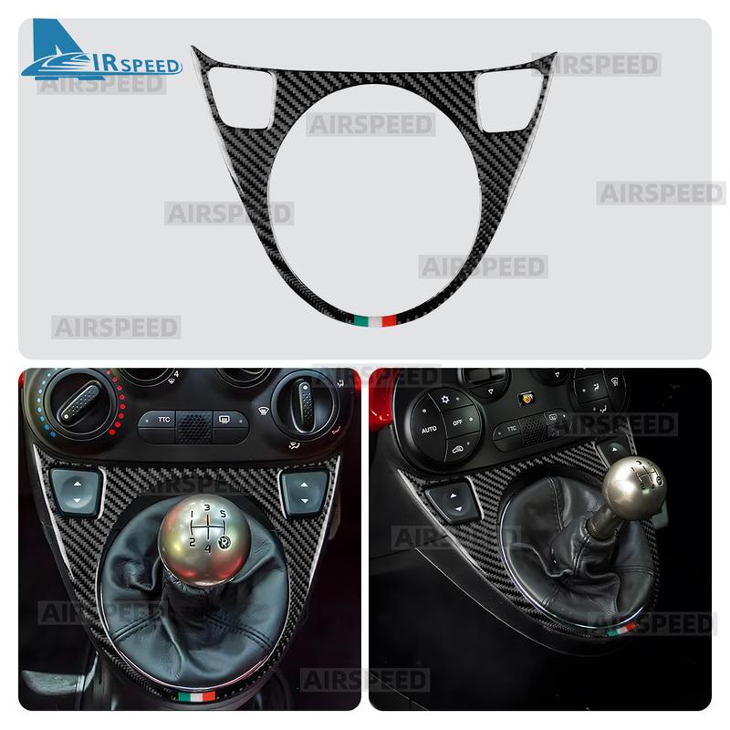 Real Soft Carbon Fiber Car Gear Shift Tricolor Trim Sticker For Abarth 595/695/595C/695C 2012-2015 For Fiat 500 2008-2015 AT MT