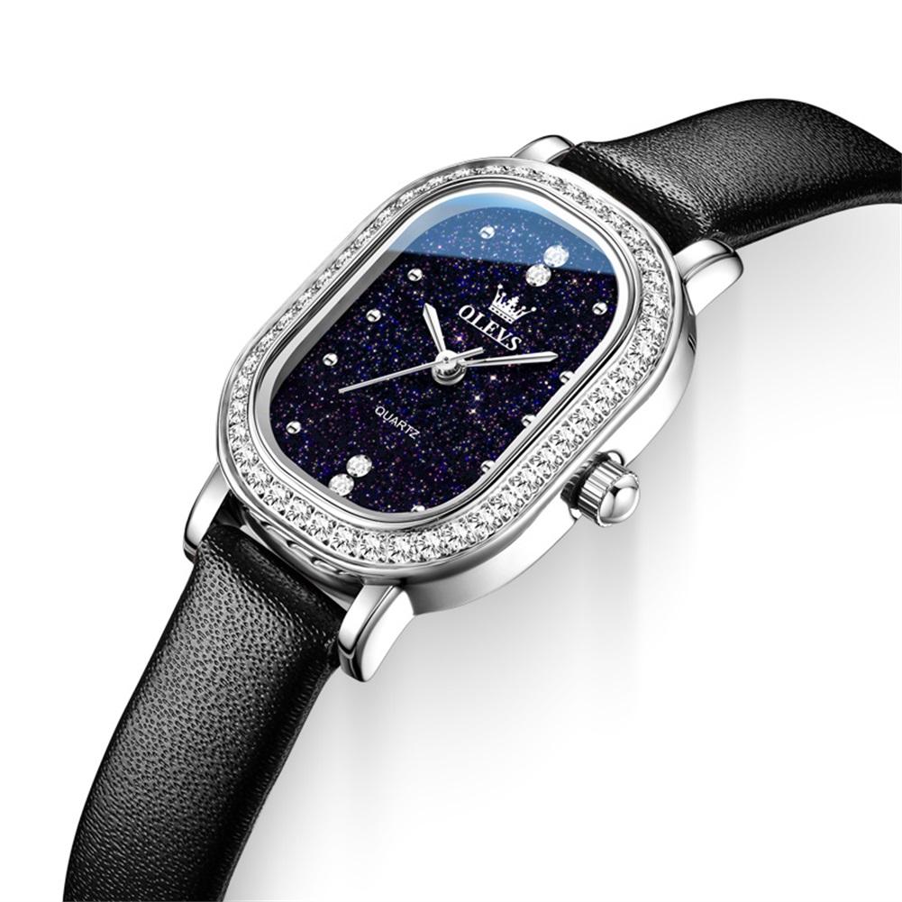 OLEVS Women Quartz Watch Oval Diamond Bezel Starry Sky Dial Stainless Steel Bracelet Ladies Fashion Wristwatch Female Gift